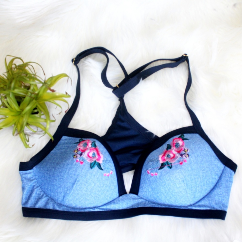 NWT High Waisted Chambray Denim Applique Swimsuit - Picture 6 of 8